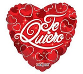 18 Inch Te Quiero Red Heart shaped Foil Balloon with White Hearts